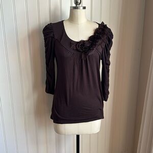 Brown Fabric Floral Embellished Top